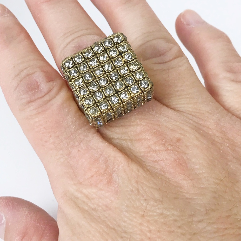 Lia Sophia Gold Cube Statement Ring; Size 8